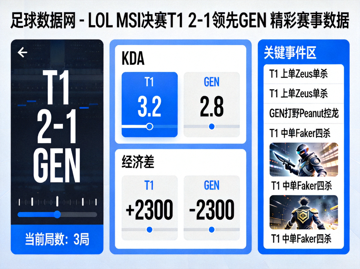 足球数据网 - LOL MSI决赛T1 2-1领先GEN 精彩赛事数据